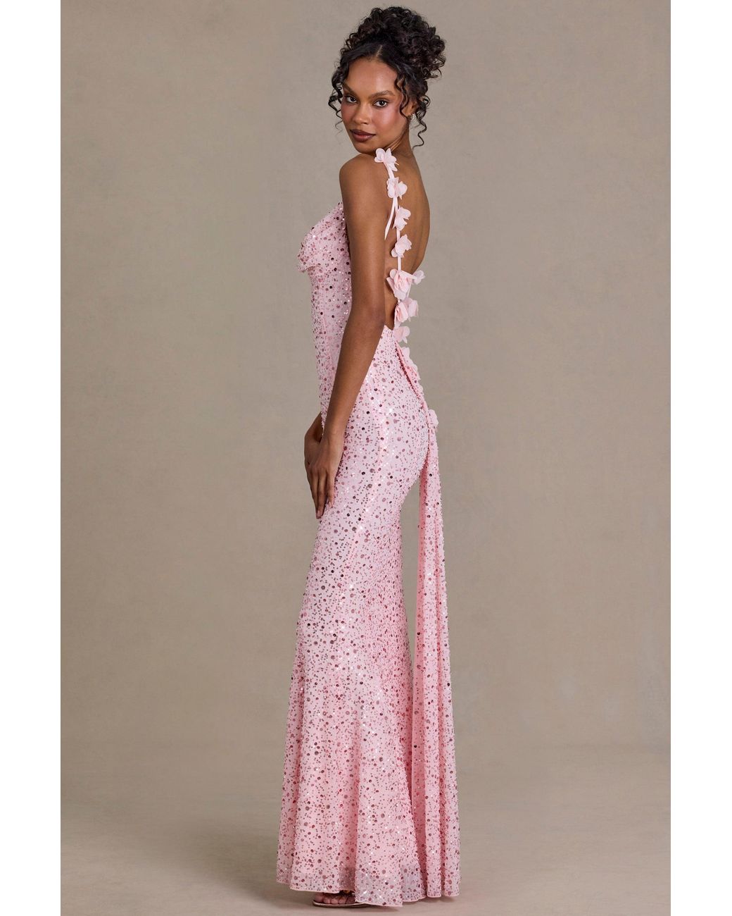 Oh Polly Pink Embellished Open-Back Maxi Dress