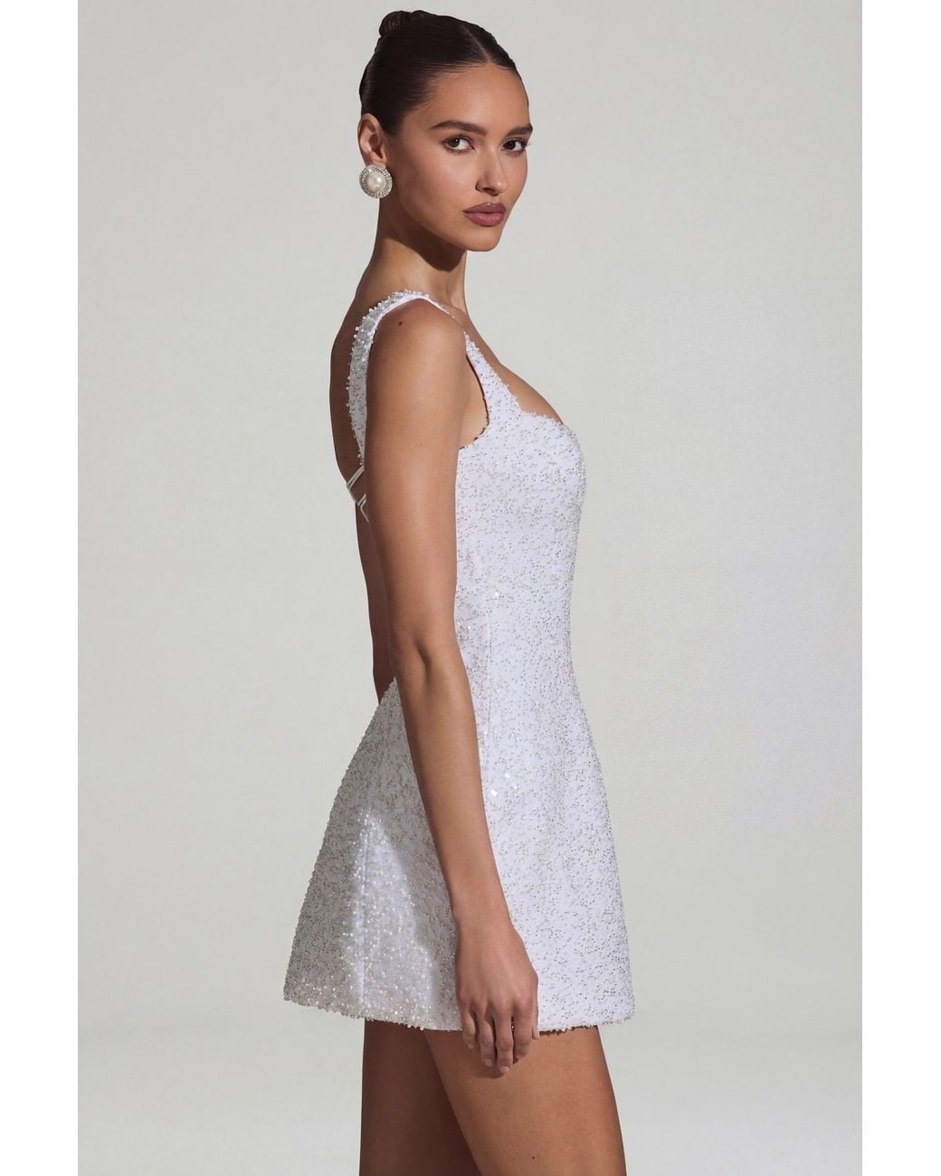 Oh Polly White Embellished Structured A-Line Mini Dress
