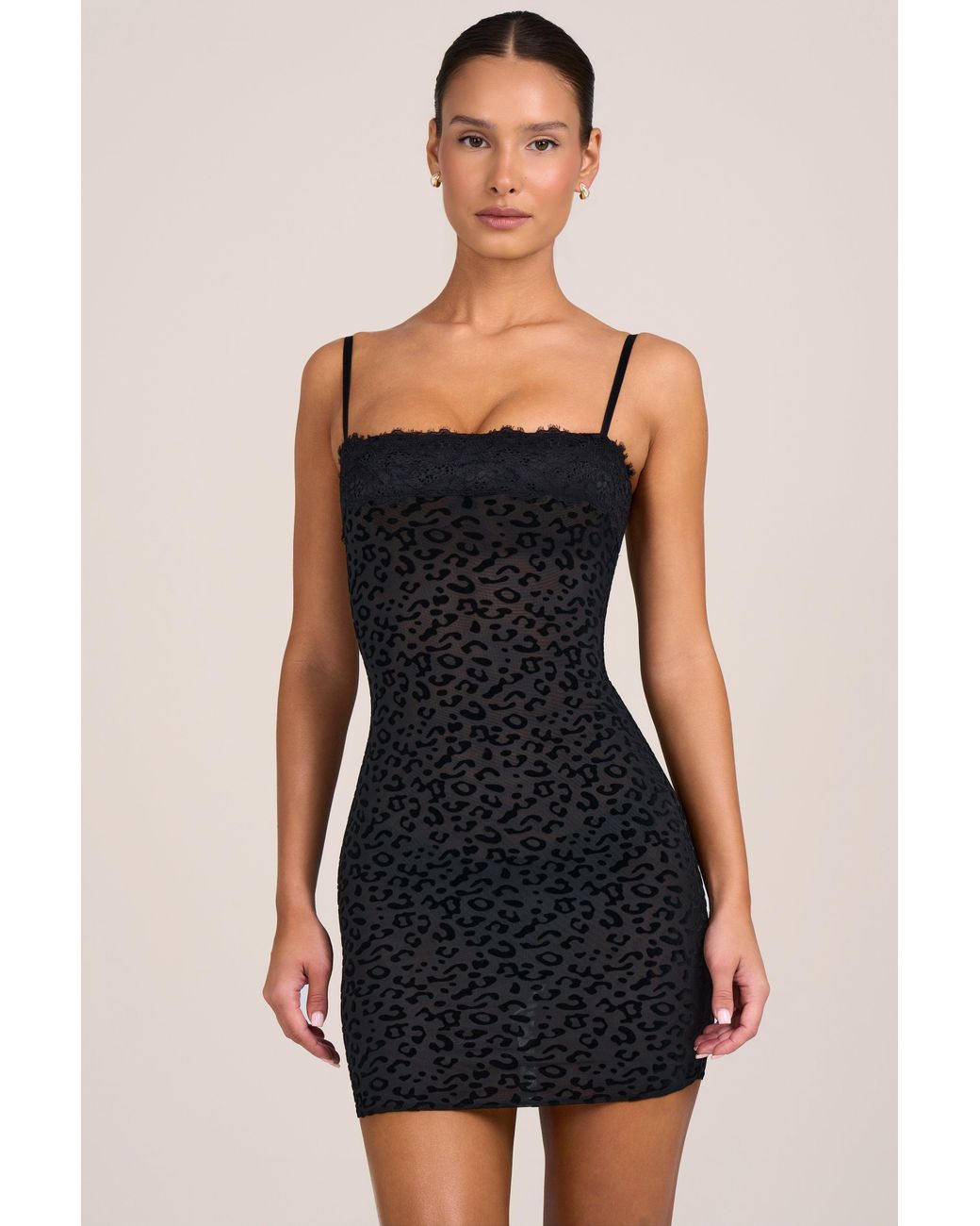 Oh Polly Black Flocked Leopard Mesh Mini Dress