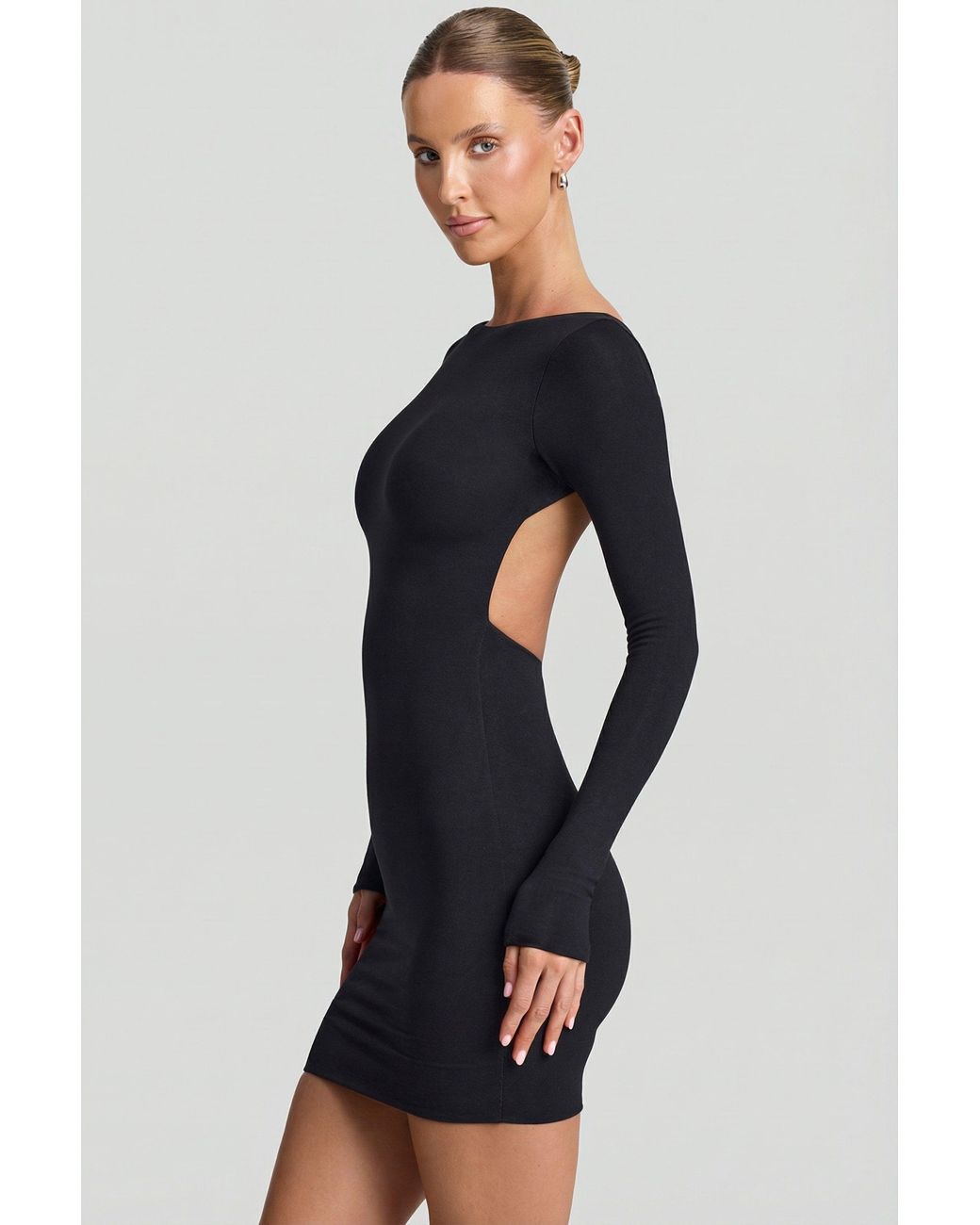 Oh Polly Black Modal Open-Back Bodycon Mini Dress