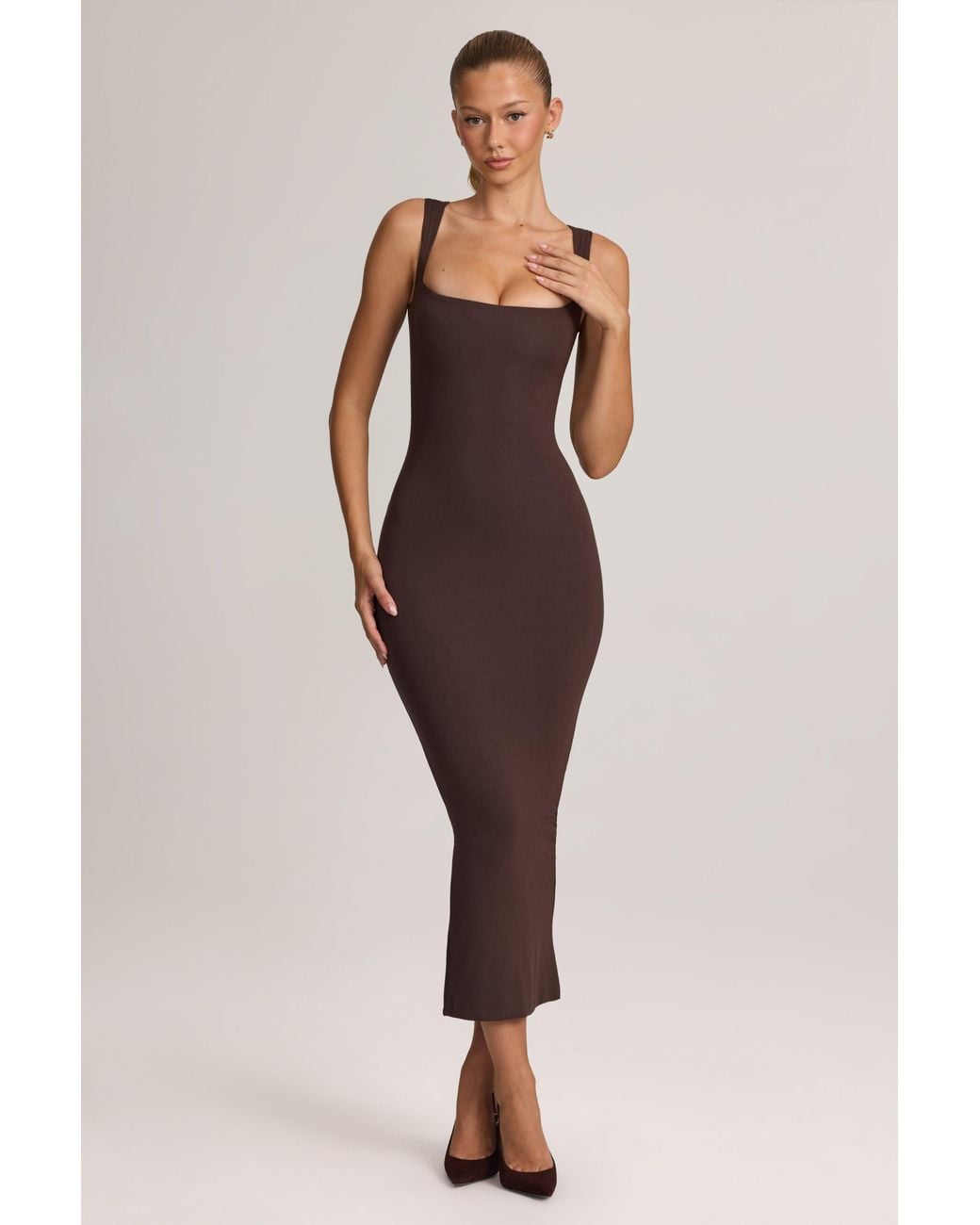 Oh Polly Brown Modal Bodycon Midi Dress