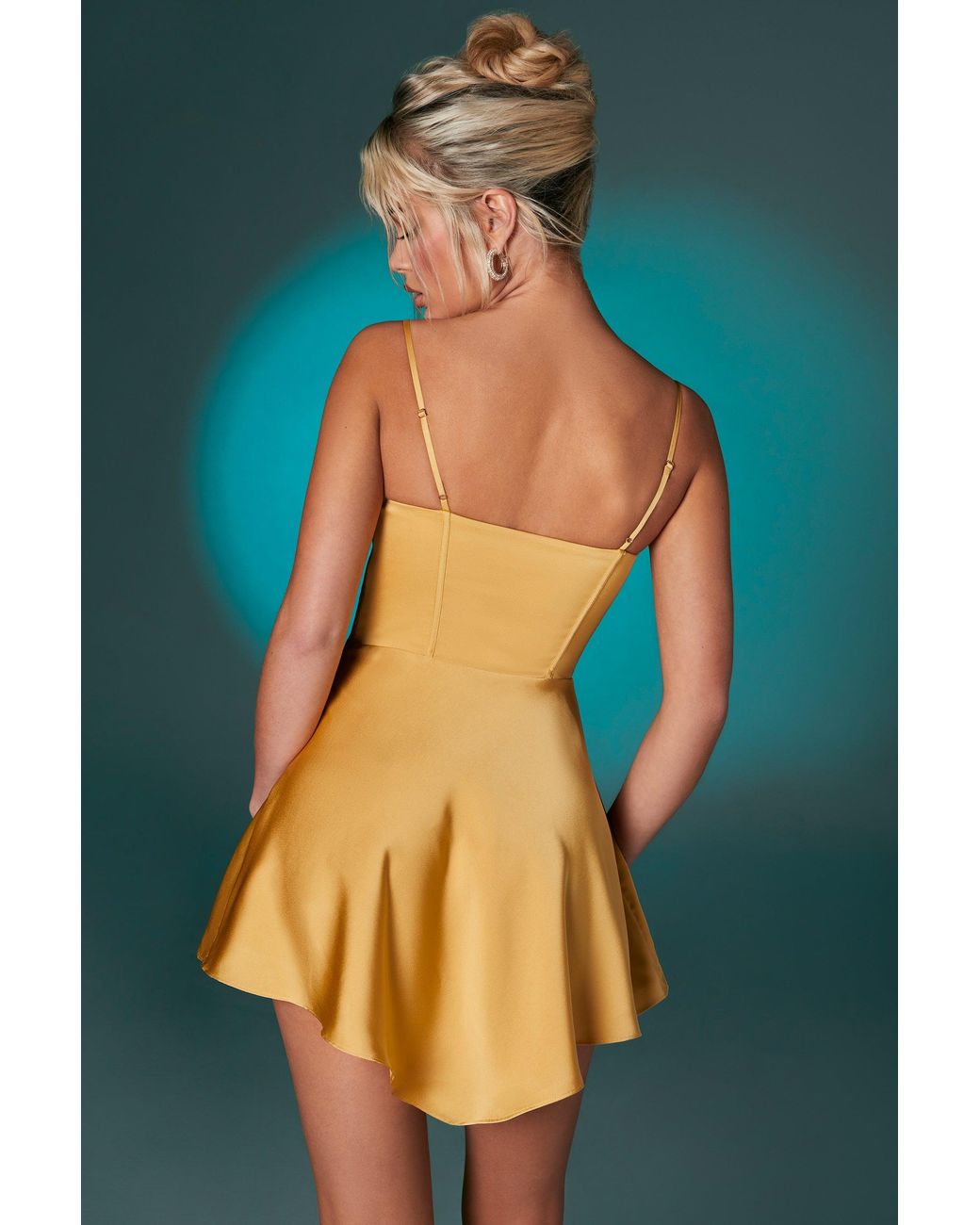 Oh Polly Metallic Asymmetric Hem Corset Mini Dress