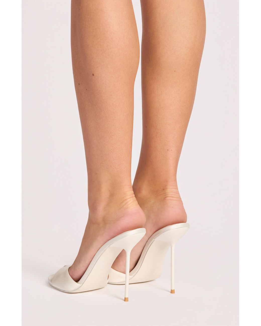 Oh Polly White Satin Heeled Mule Sandal