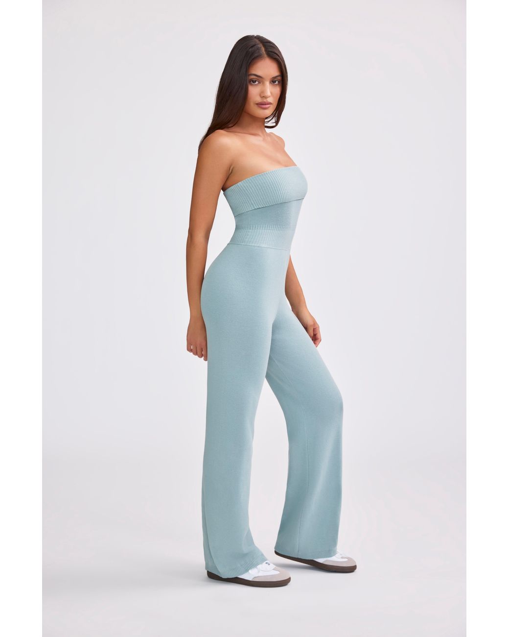 BO+TEE Green Chunky Knit Bandeau Kick Flare Jumpsuit