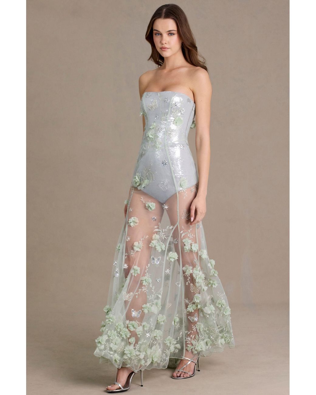 Oh Polly Green Embellished Tulle Corset Gown