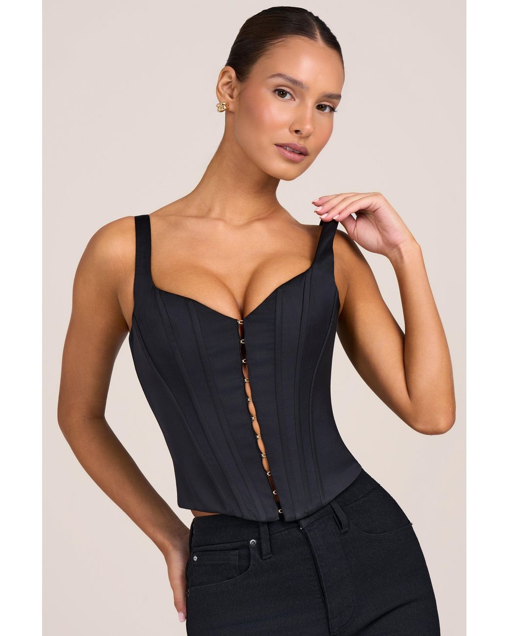 Oh Polly Black Satin Corset Top