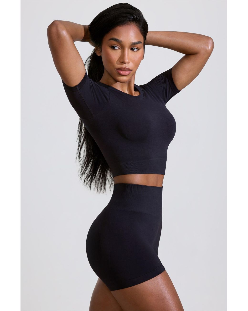 BO+TEE Black High Waist Define Luxe Mini Shorts