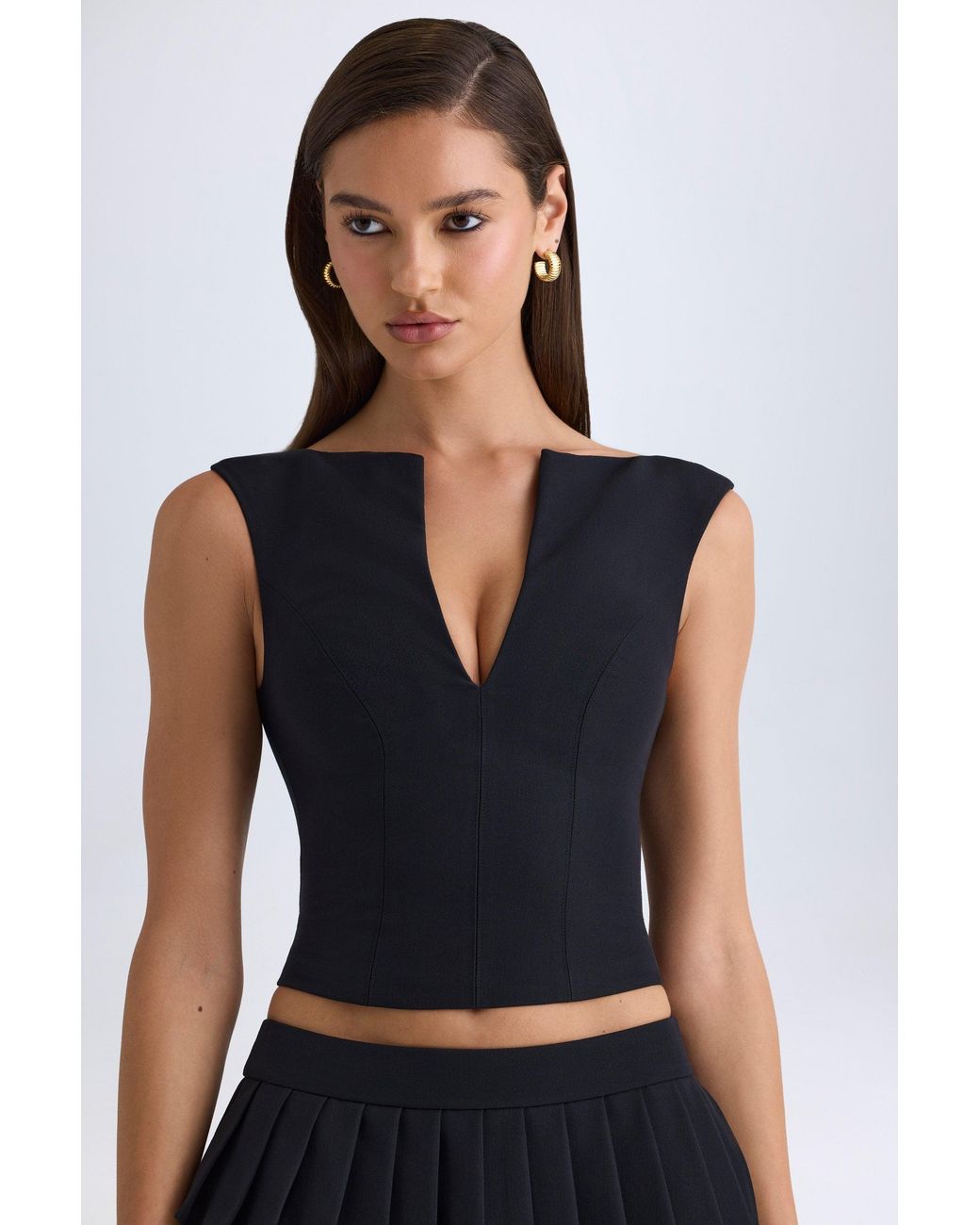 Oh Polly Black V-Neck Structured Crop Top