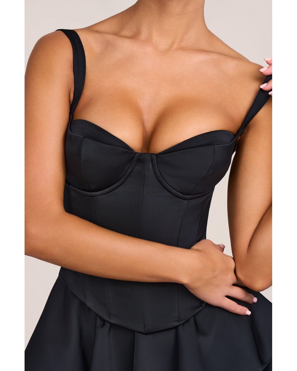 Oh Polly Black Satin Corset Mini Dress