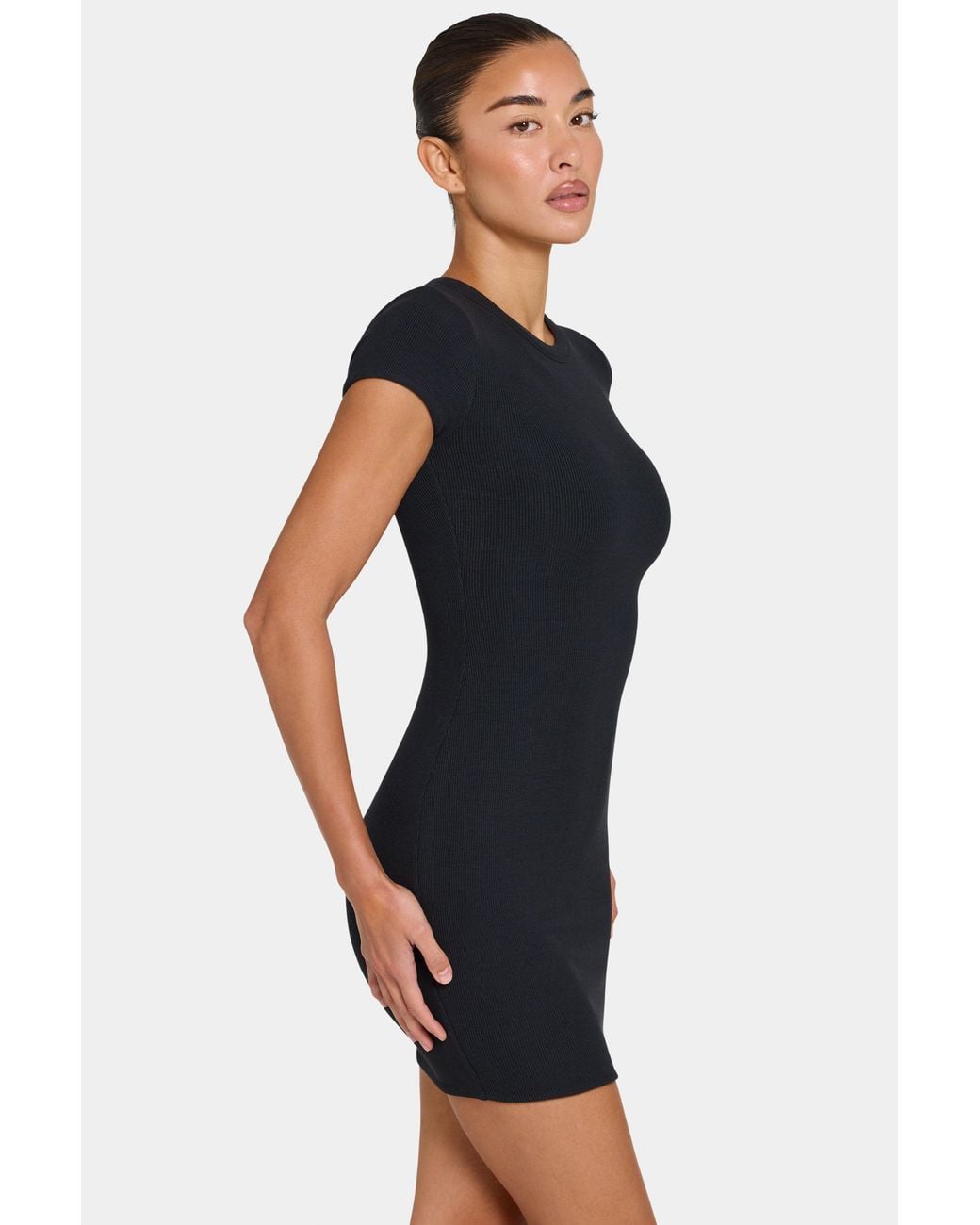 BO+TEE Black Buttercloud Cap Sleeve Mini Dress