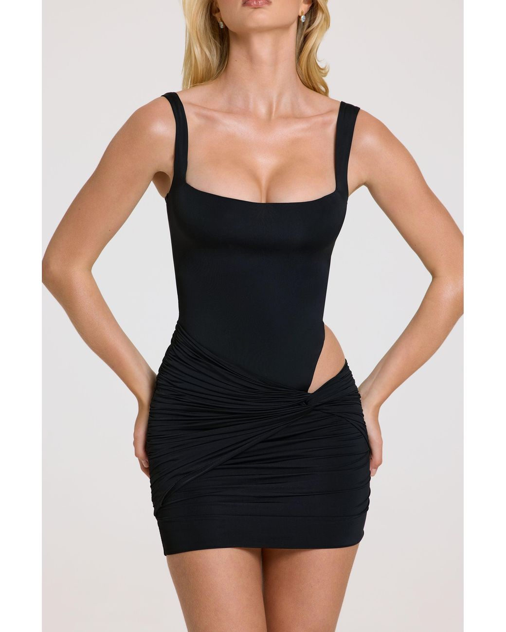 Oh Polly Black Square-Neck Mini Dress