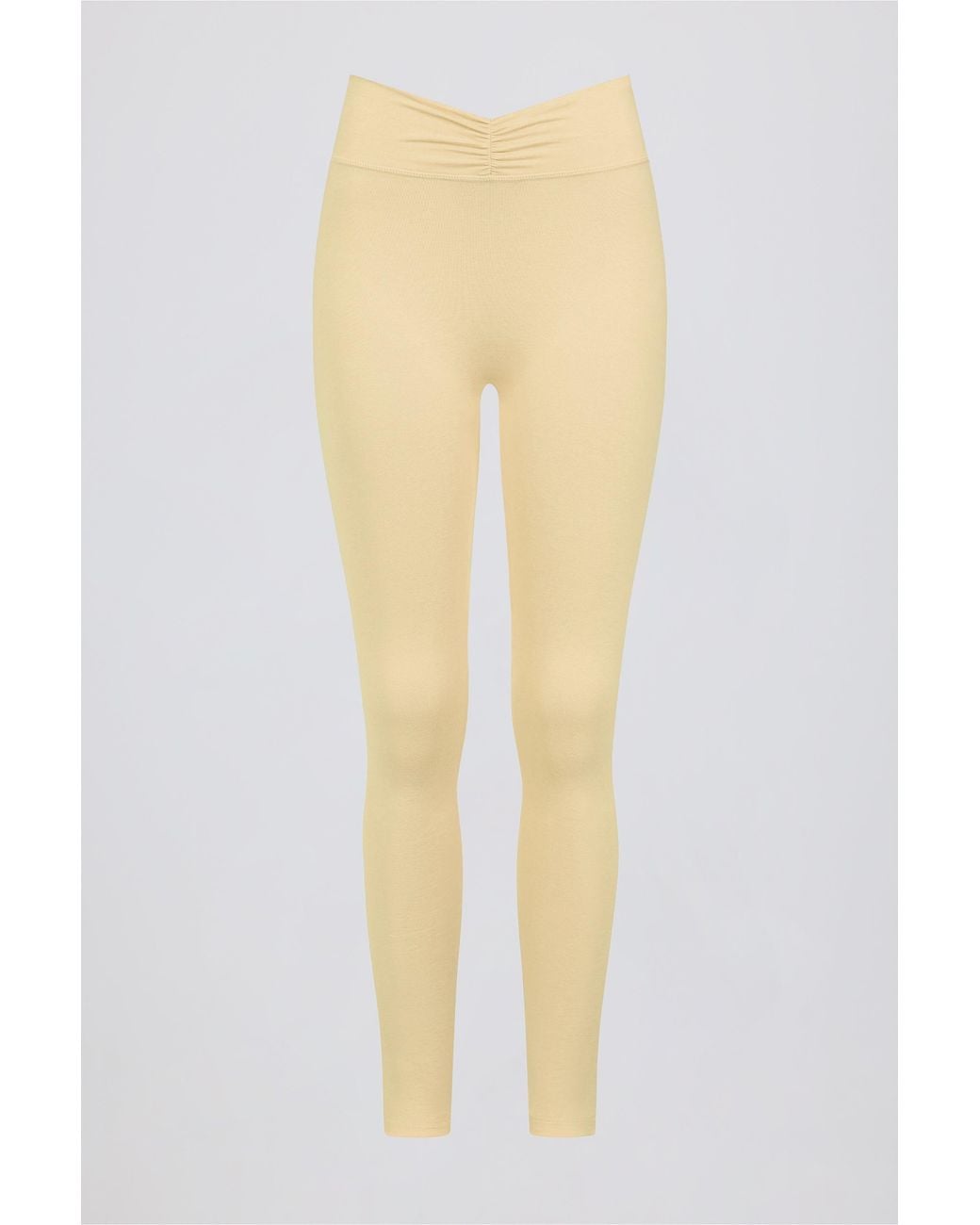 BO+TEE Yellow Brushed Jersey Ruched Mid-Rise Leggings