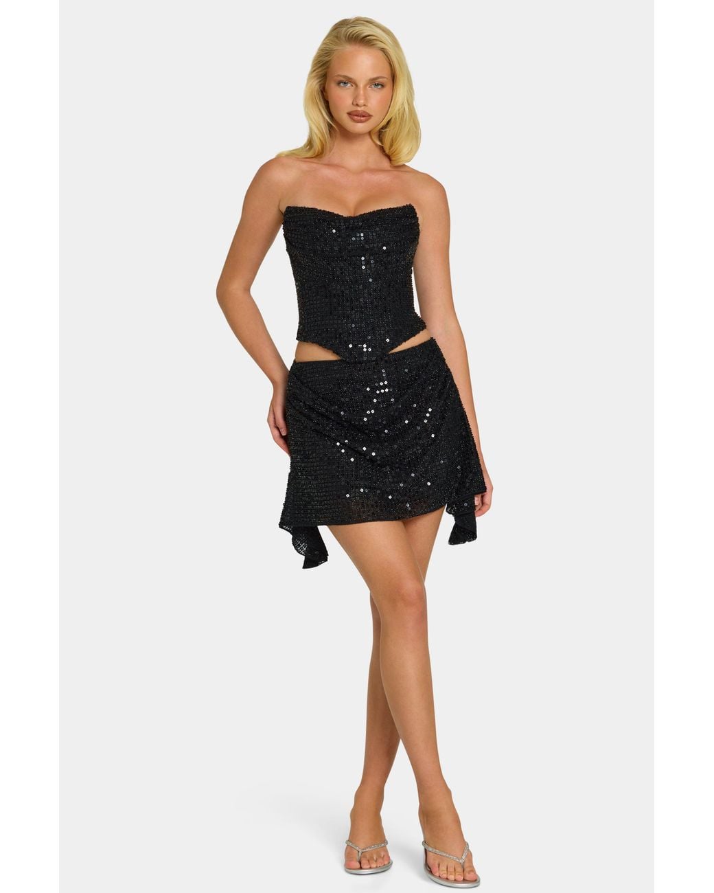 Oh Polly Black Embellished Draped Mid-Rise Mini Skirt