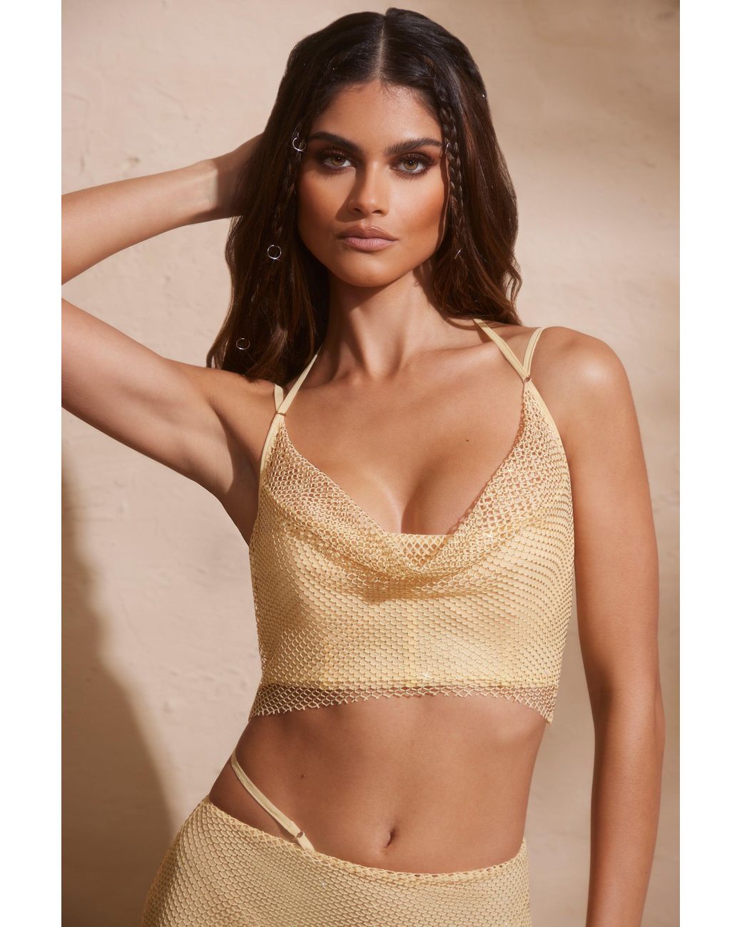 Oh Polly Metallic Embellished Cowl Neck Corset