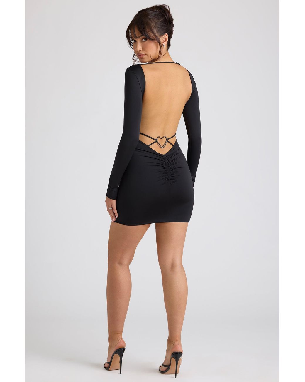 Oh Polly Black Long Sleeve Sweetheart Neckline Mini Dress