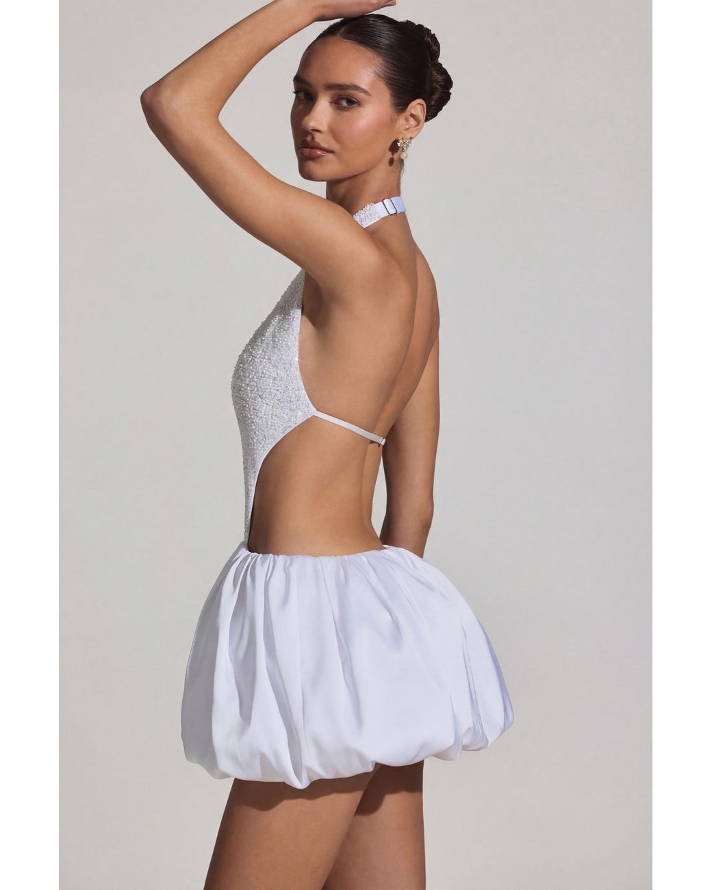 Oh Polly White Embellished Cut-Out Bubble Hem Mini Dress