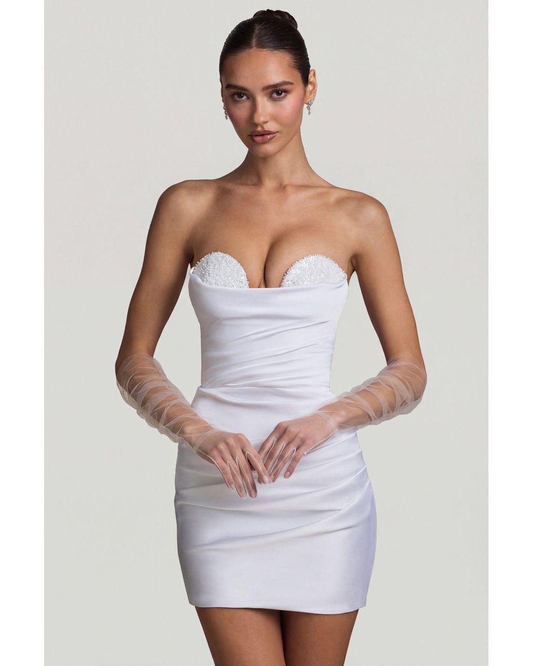 Oh Polly White Ruched Corset Mini Dress
