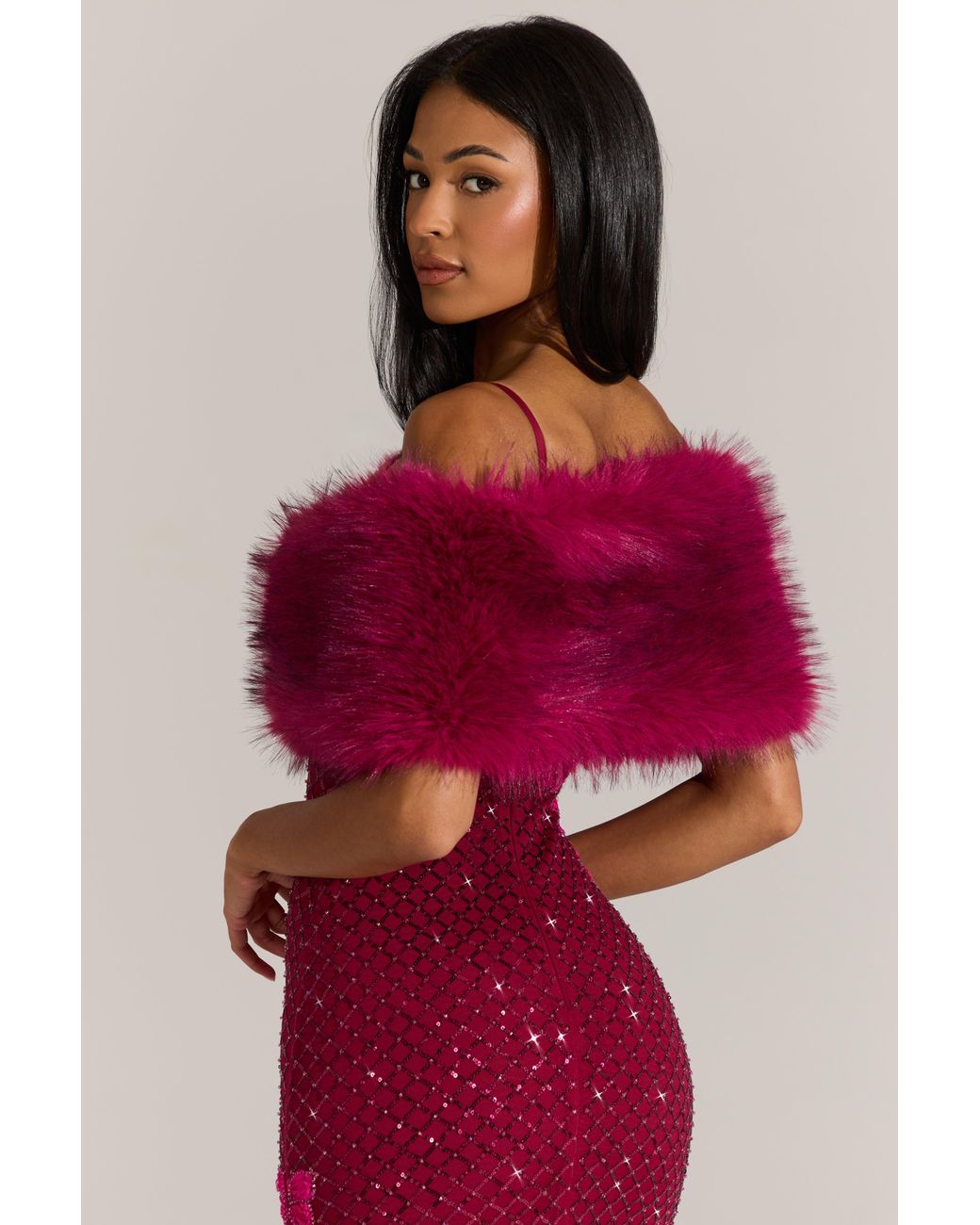 Oh Polly Pink Fur Ribbon-Tie Stole
