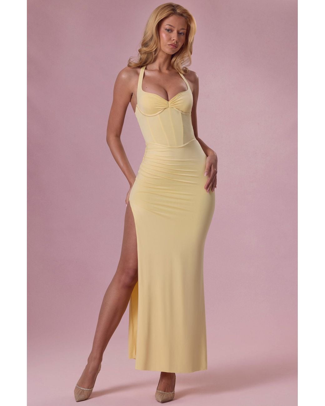 Oh Polly Yellow Jersey Corset Bridesmaid Dress