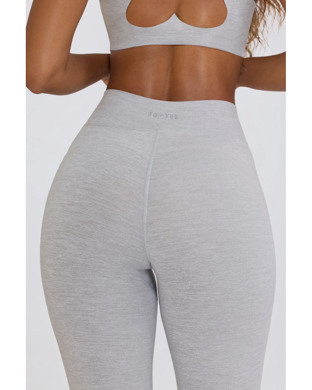 BO+TEE Gray Soft Active V-Waist Flared Leggings