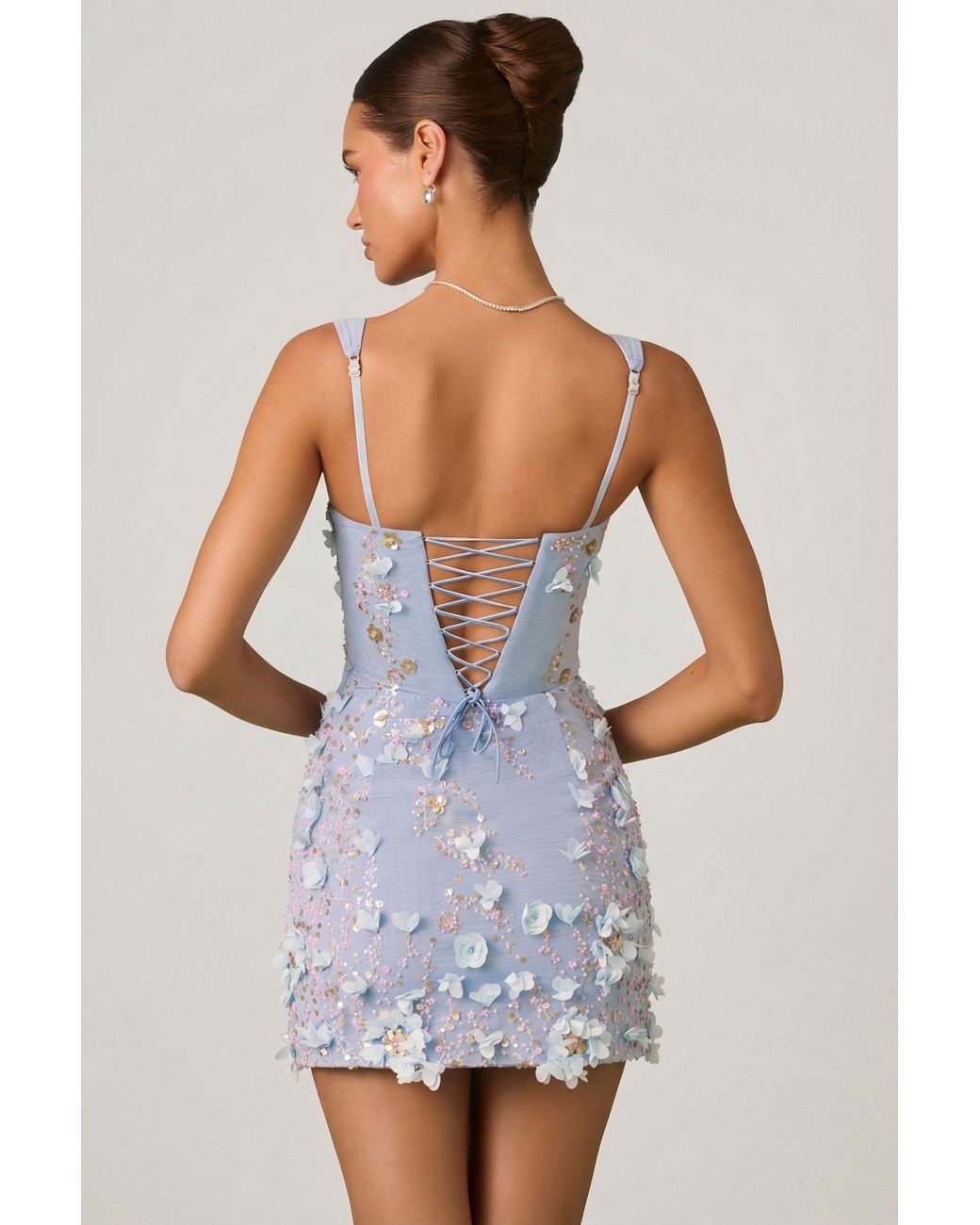 Oh Polly Blue Embellished Appliqué Corset Mini Dress