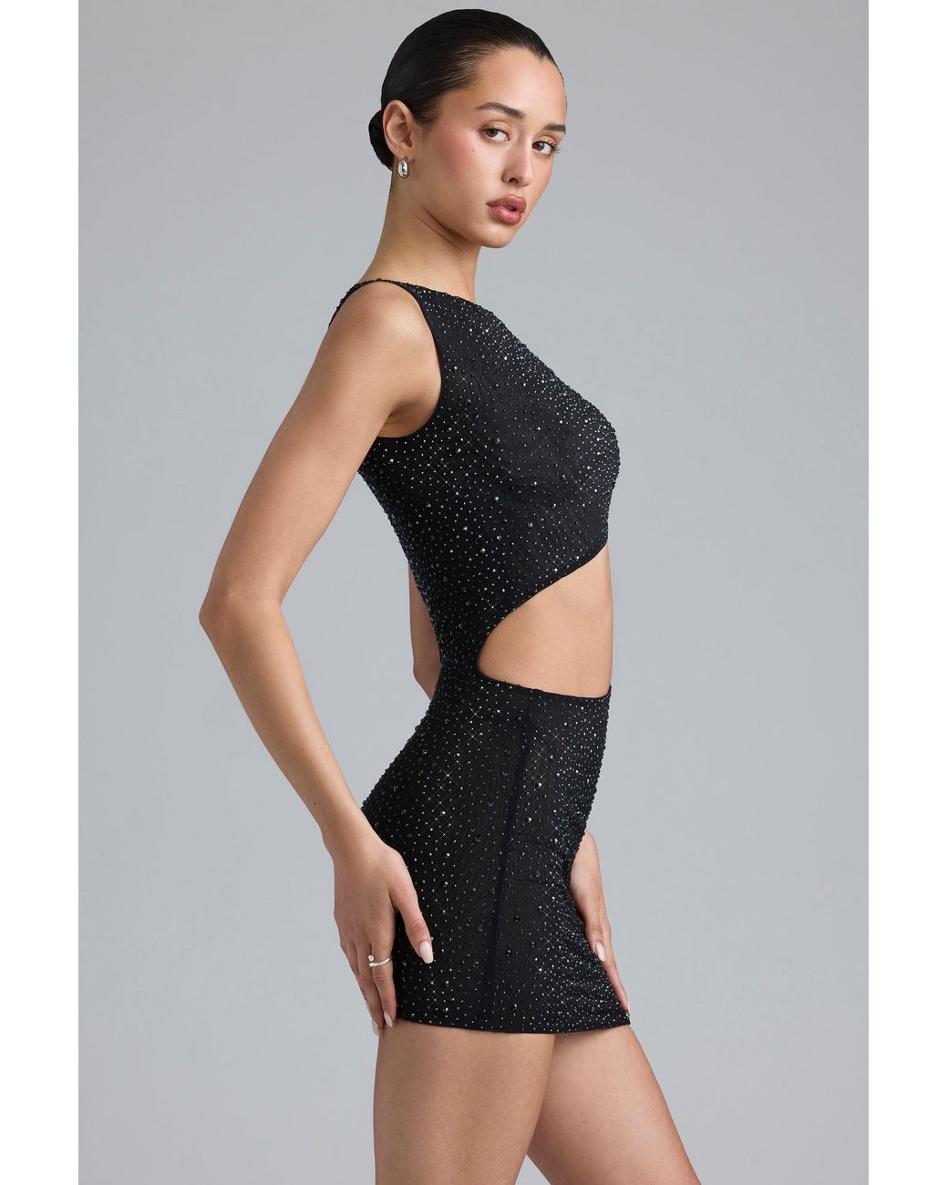Oh Polly Black Embellished Cut-Out Mini Dress