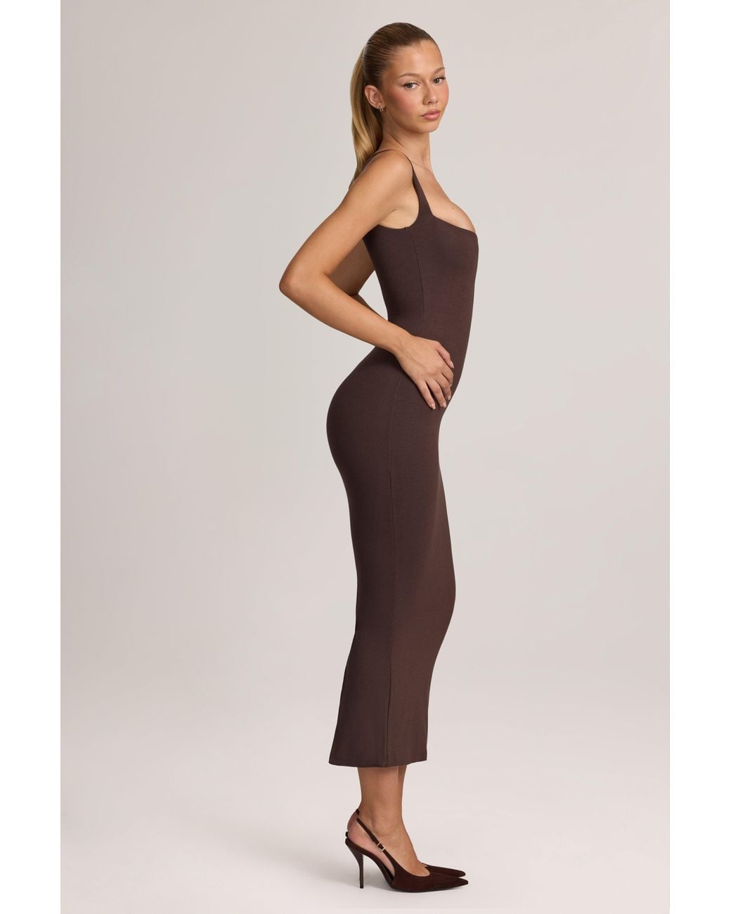 Oh Polly Brown Modal Bodycon Midi Dress