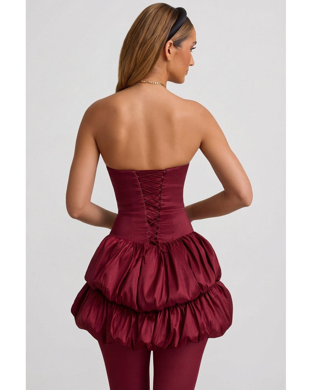 Oh Polly Red Satin Bubble Hem Corset Mini Dress