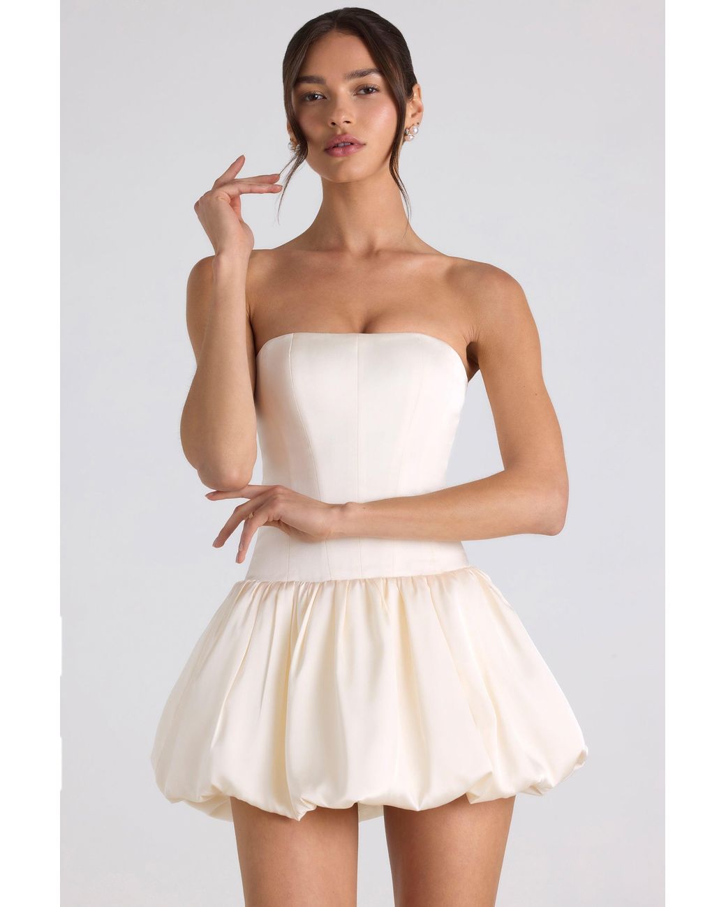 Oh Polly White Lace-Up Bubble Hem Corset Mini Dress
