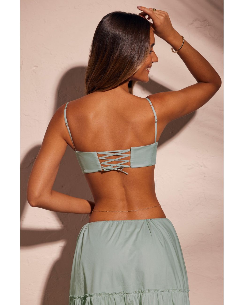 Oh Polly Green Lace Up Back Cropped Corset