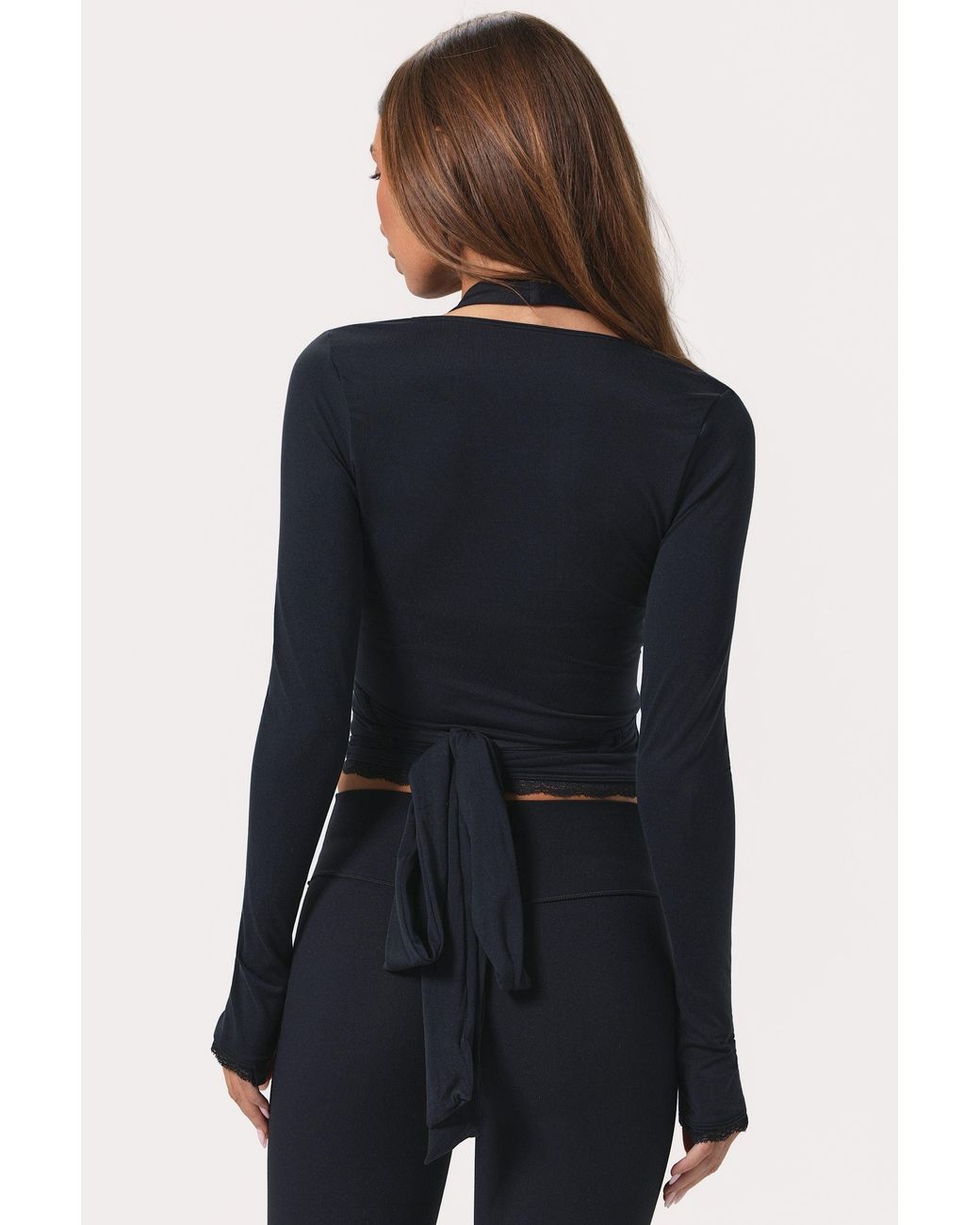 BO+TEE Black Soft Jersey Wrap Top