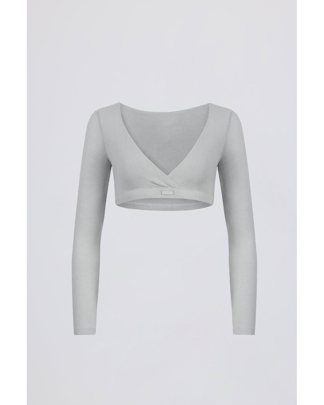BO+TEE Gray Brushed Jersey V-Neck Crop Top