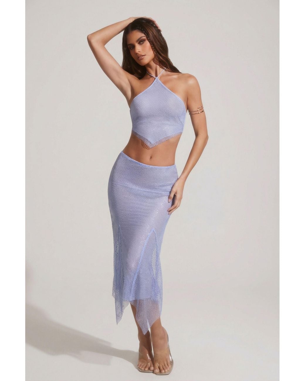 Oh Polly Blue Embellished Handkerchief Hem Midaxi Skirt