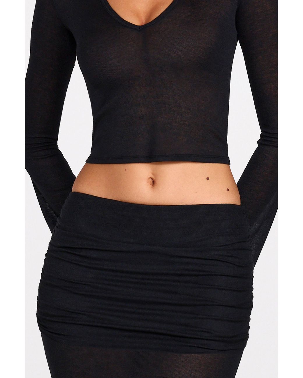Oh Polly Black Sheer Jersey Low-Rise Draped Maxi Skirt