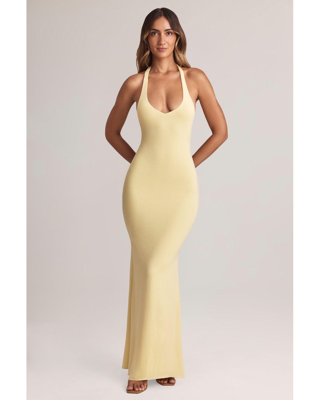 Oh Polly Natural Modal Halterneck Maxi Dress