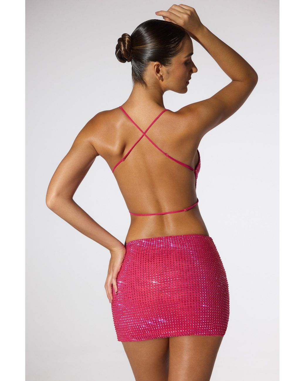 Oh Polly Pink Embellished Low Rise Mini Skirt