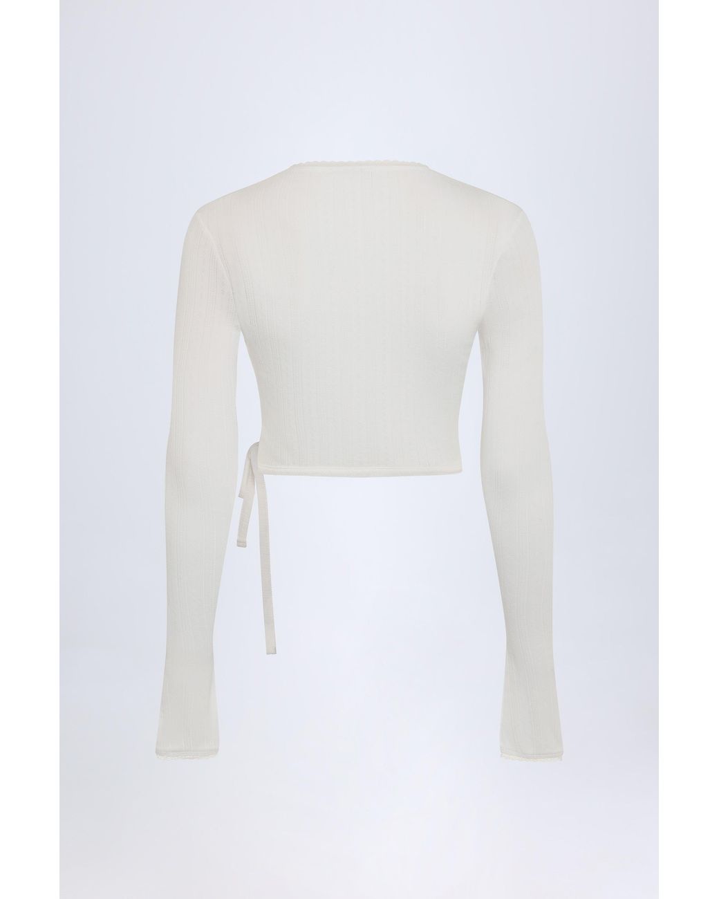 Oh Polly White Pointelle Wrap Crop Top