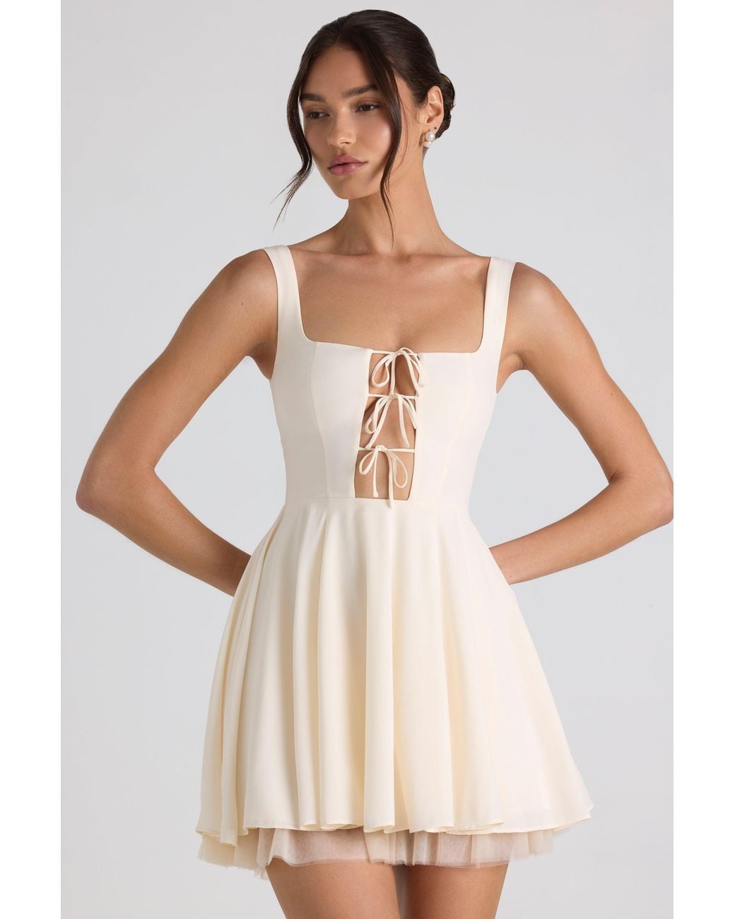 Oh Polly White Tie-Detail A-Line Micro Mini Dress
