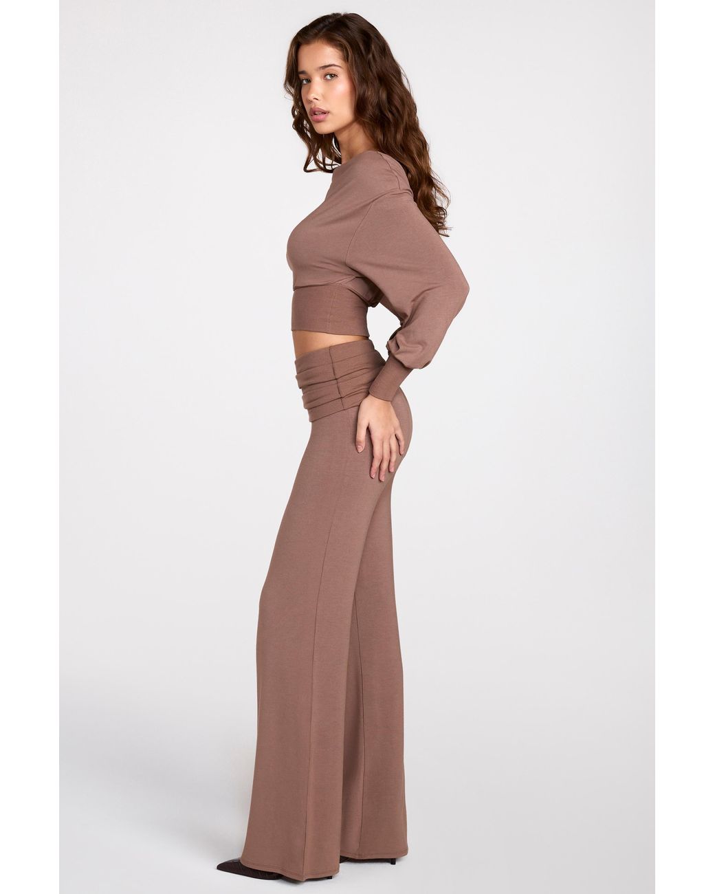 Oh Polly Brown Modal Low-Rise Straight-Leg Trousers