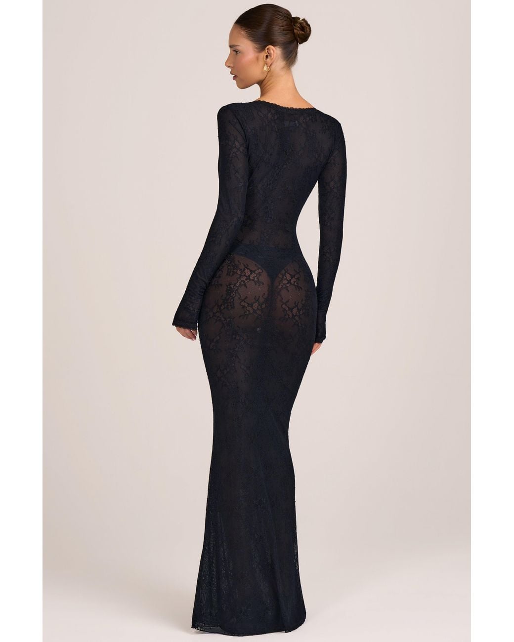 Oh Polly Black Lace Long-Sleeve Maxi Dress