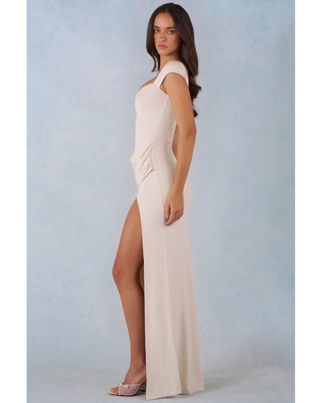 Oh Polly White Modal Sweetheart-Neck Cowl-Waist Maxi Dress