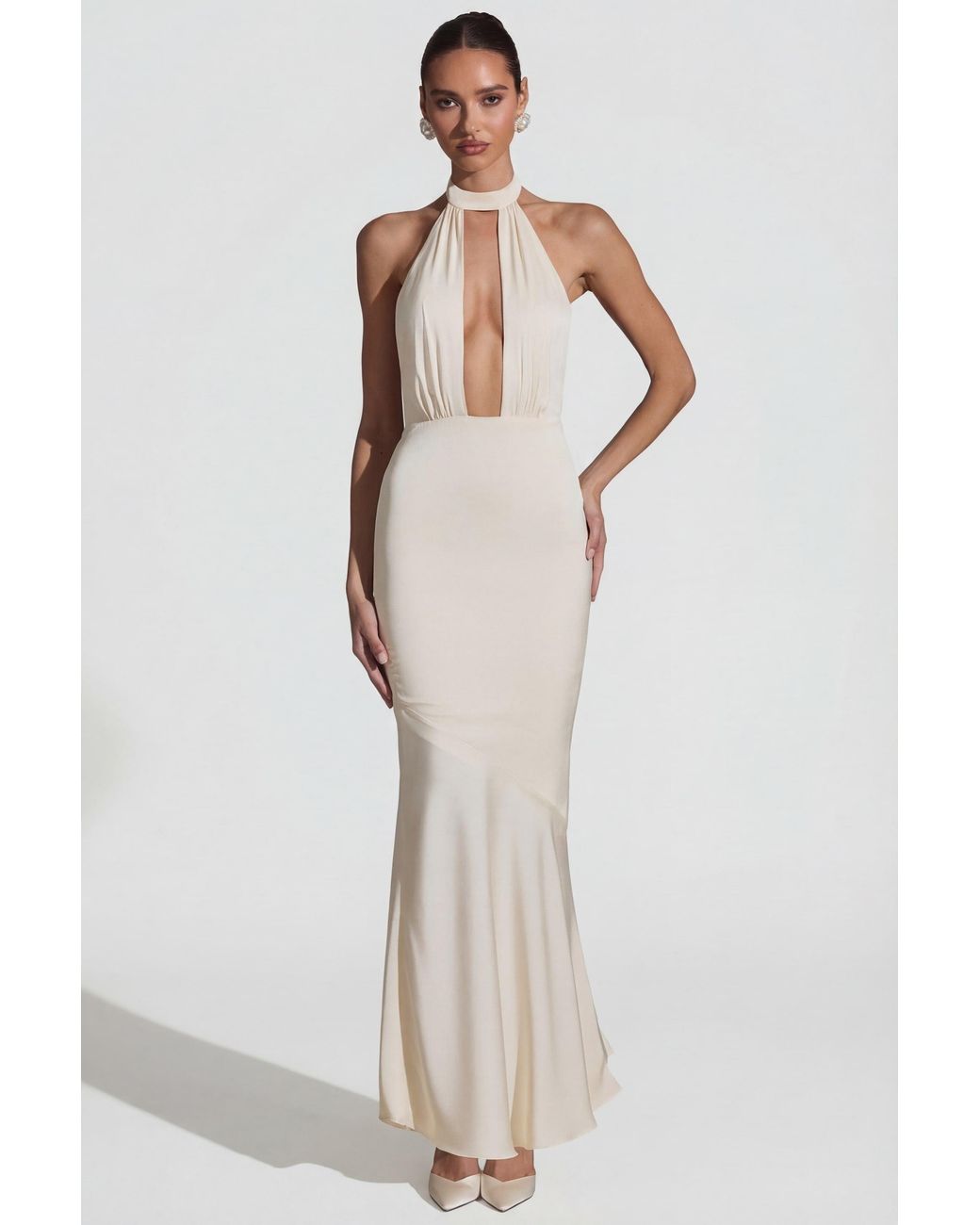 Oh Polly White Backless Halterneck Fishtail Gown