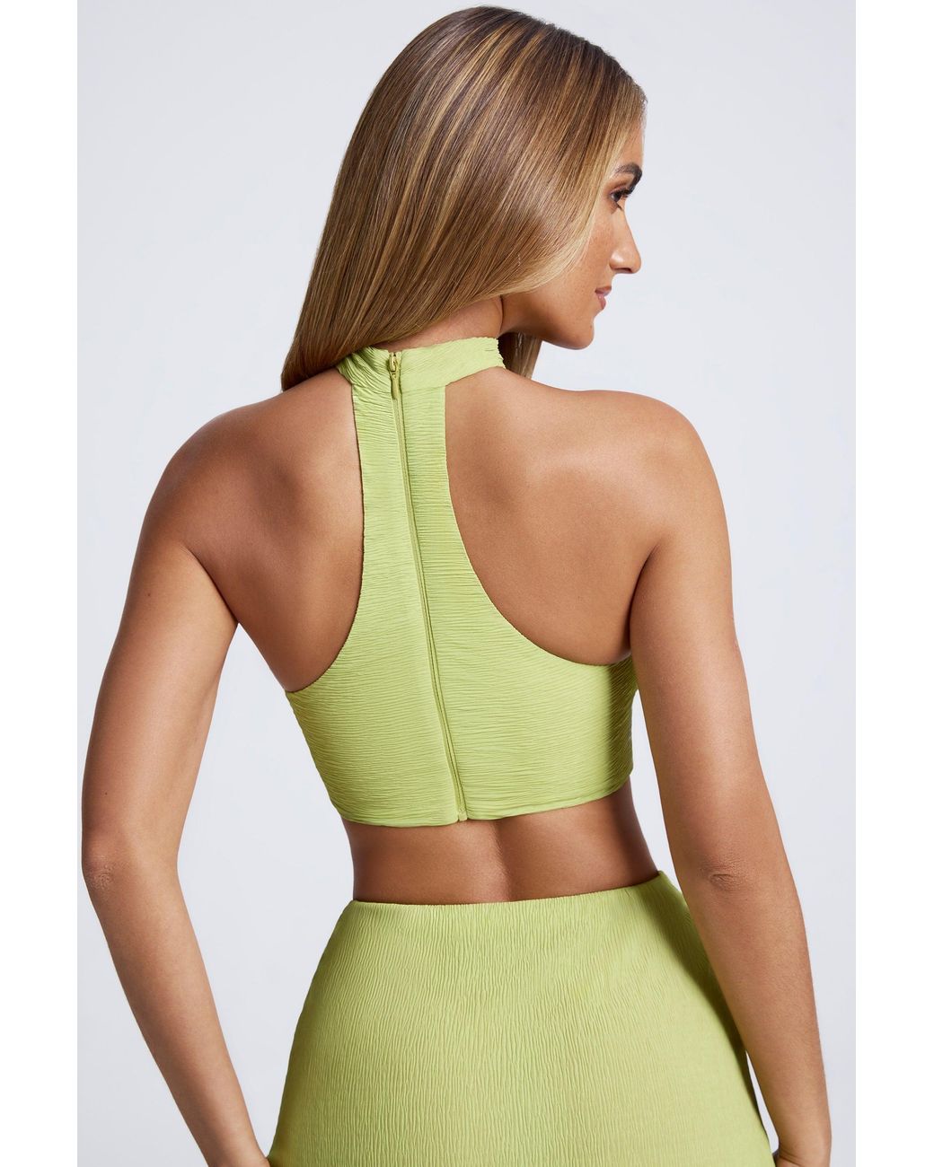 Oh Polly Green Hardware Detail Choker Crop Top