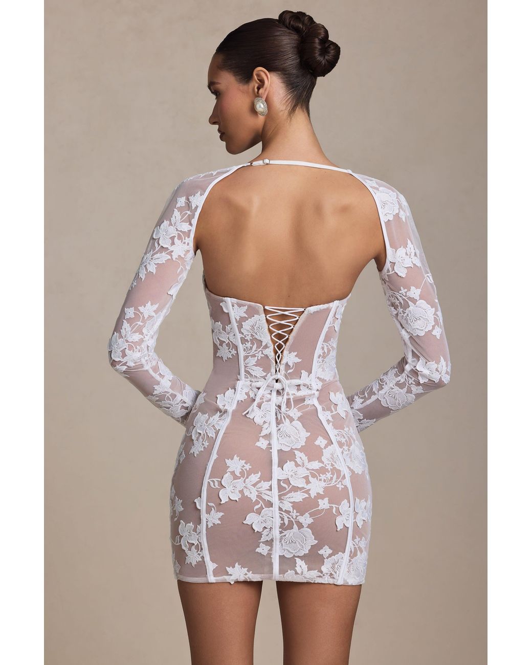 Oh Polly White Lace-Detail Corset Mini Dress