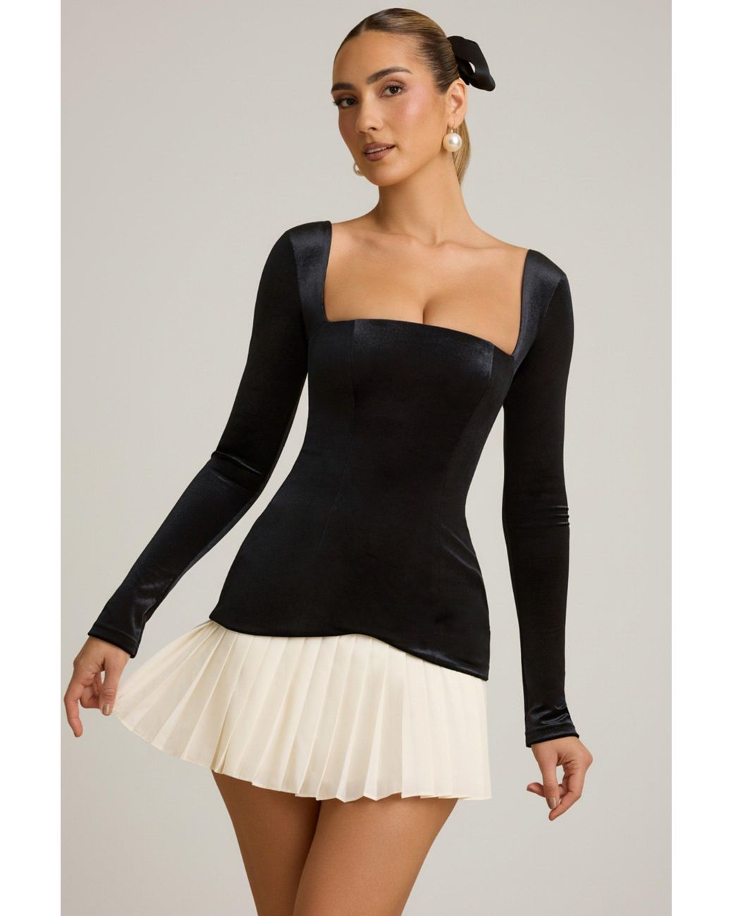 Oh Polly Black Layered Pleated Corset Mini Dress