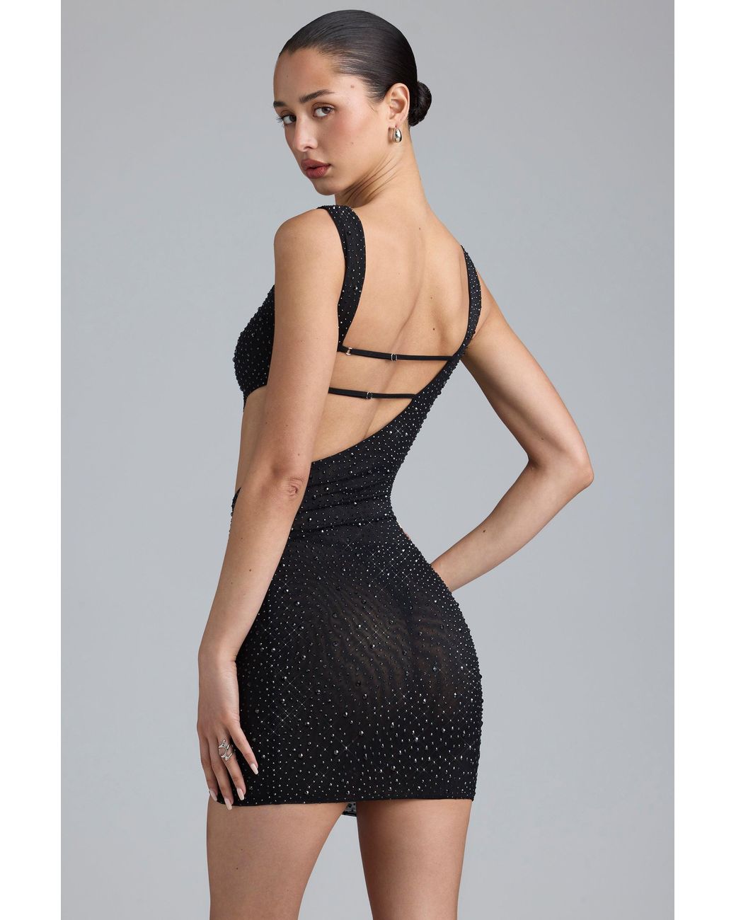 Oh Polly Black Embellished Cut-Out Mini Dress