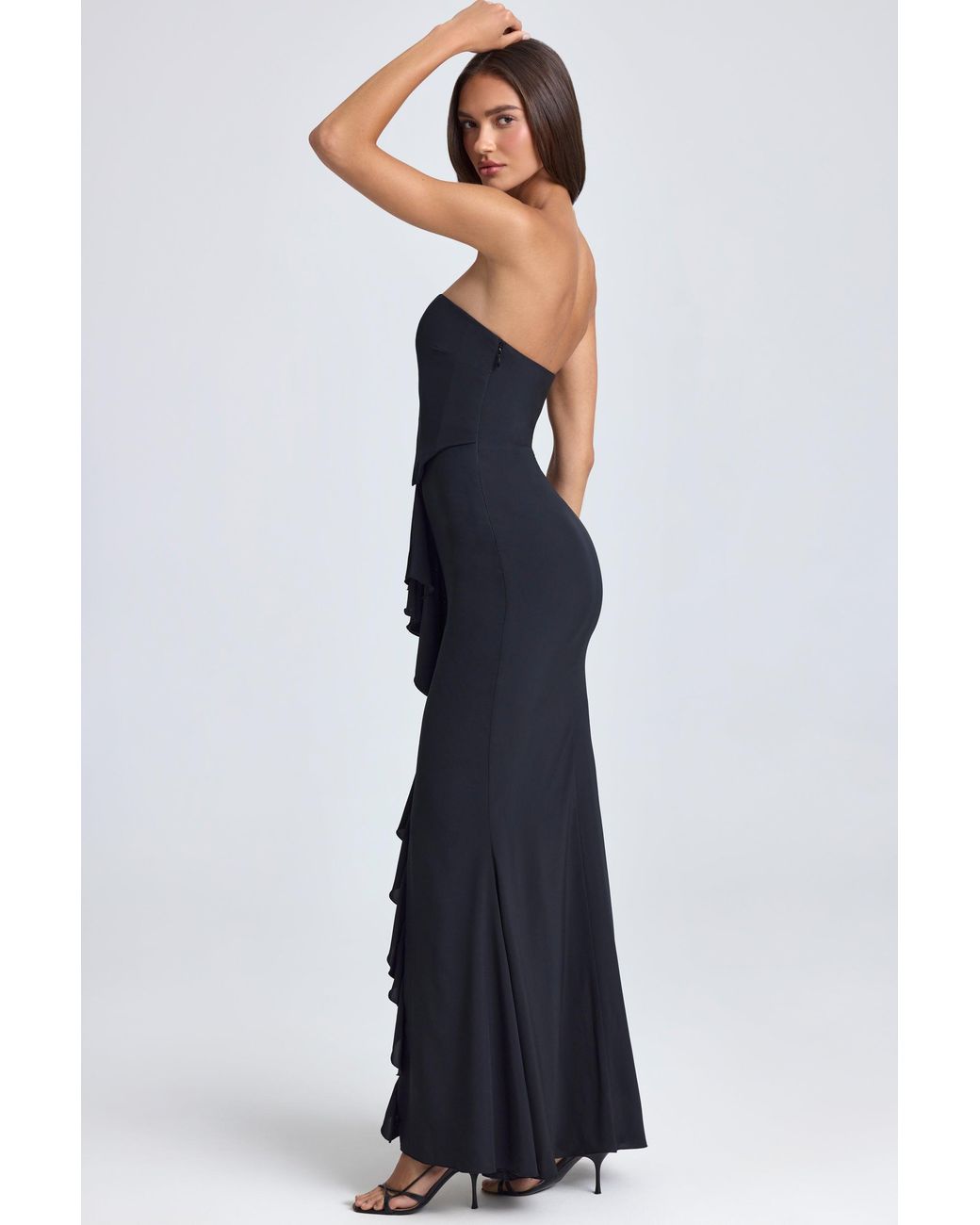 Oh Polly Black Bandeau Ruffle-Trim Corset Gown