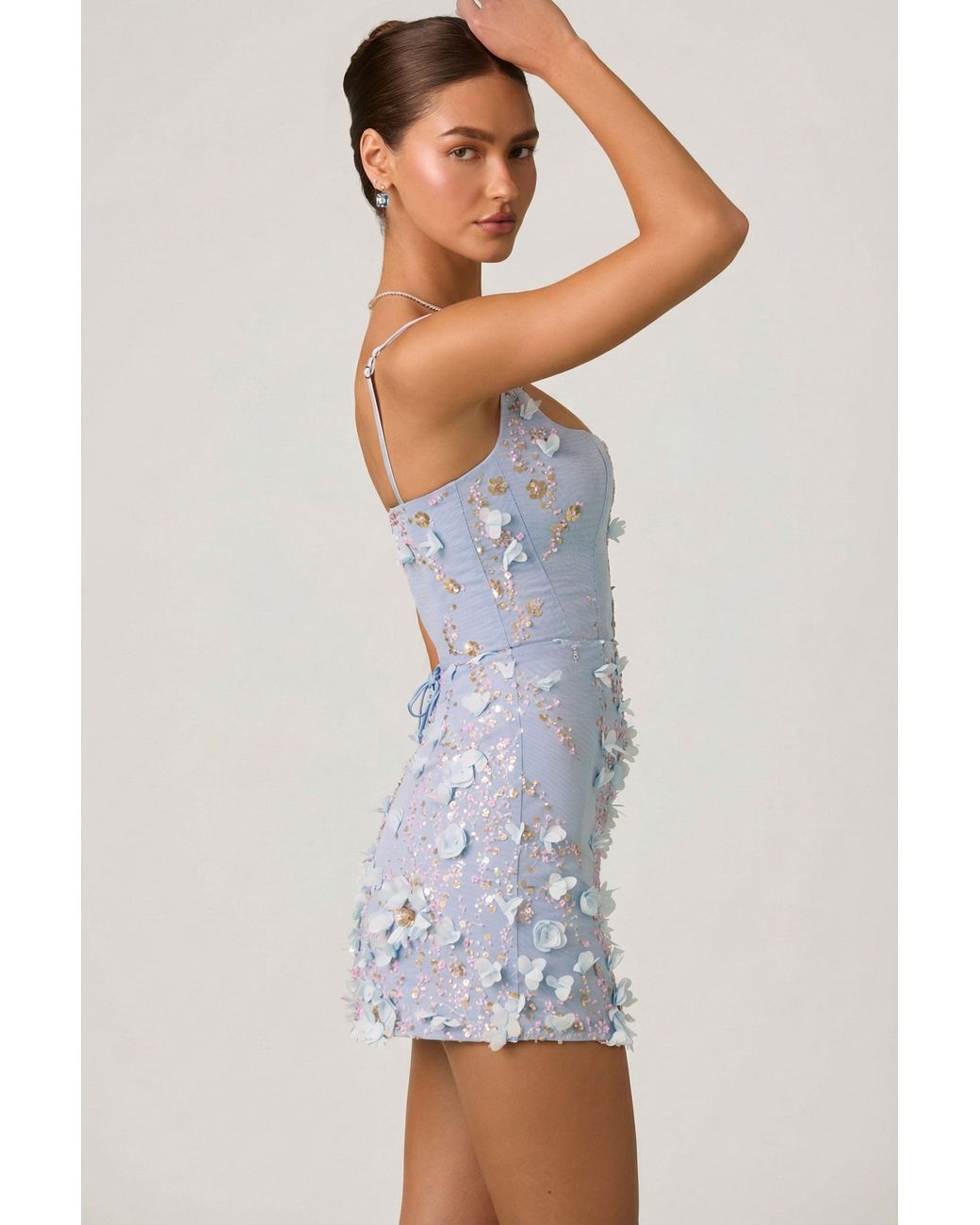 Oh Polly Blue Embellished Appliqué Corset Mini Dress