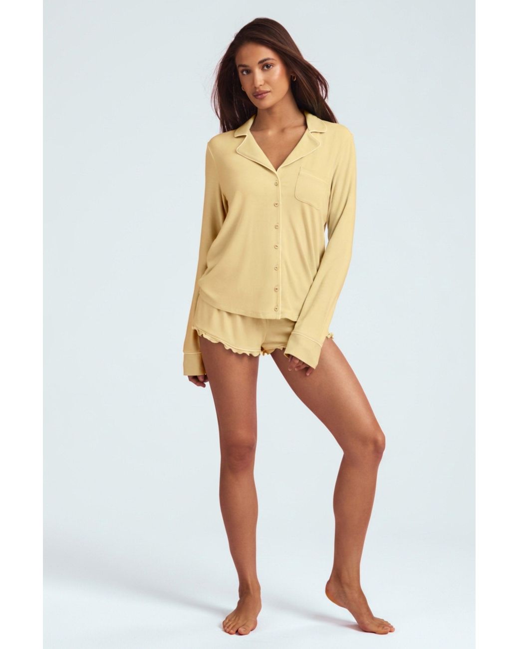 Oh Polly Yellow Modal Long-Sleeve Pyjama Top