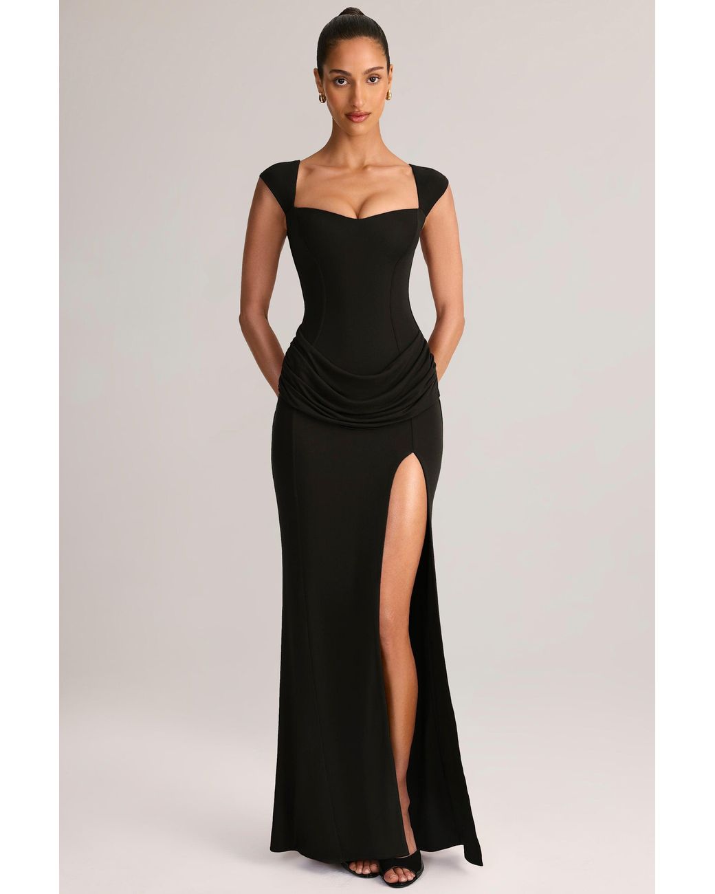 Oh Polly Black Modal Sweetheart-Neck Cowl-Waist Maxi Dress